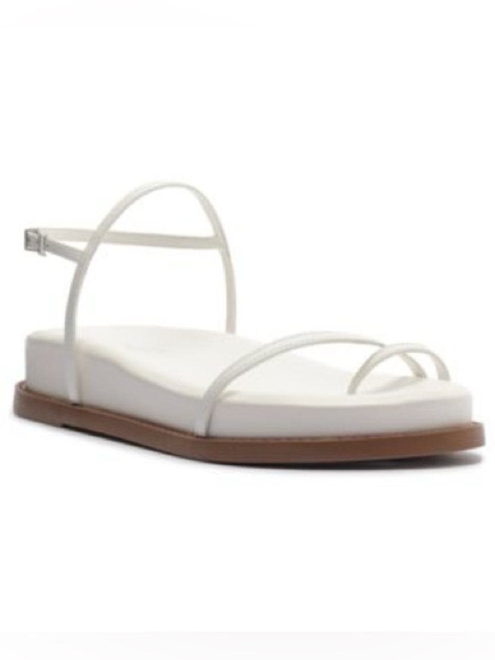 SCHUTZ White Strappy Flat Sandal with Brown Sole